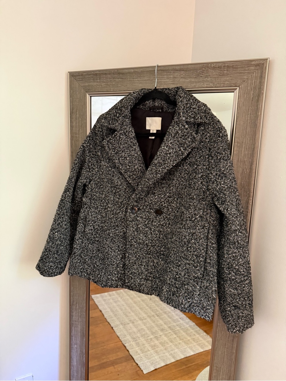 H&M Women’s Black and Gray Tweed Pea Coat